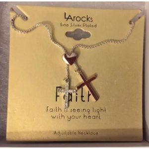 LA ROCKS Fine Silver Plated ‘FAITH’ Duo Pendant Adjustable 18” Necklace *NEW*